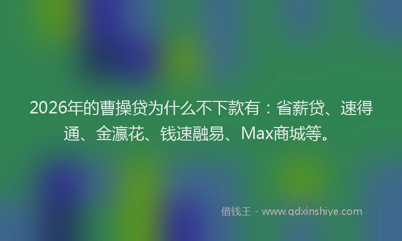 2026年的曹操贷为什么不下款有：省薪贷、速得通、金瀛花、钱速融易、Max商城等。