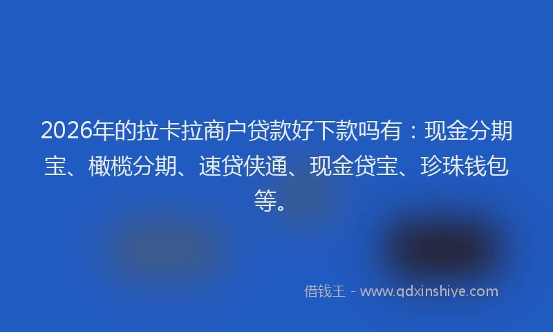 2026年的拉卡拉商户贷款好下款吗有:现金分期宝、橄榄分期、速贷侠通、现金贷宝、珍珠钱包等。