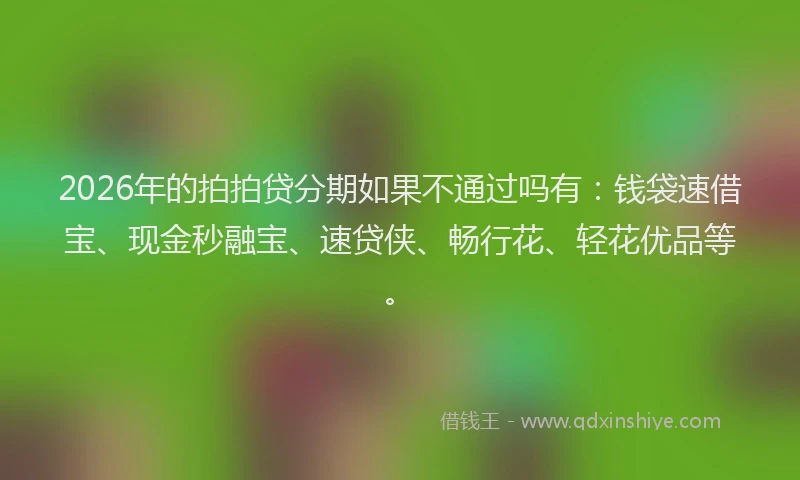 2026年的拍拍贷分期如果不通过吗有:钱袋速借宝、现金秒融宝、速贷侠、畅行花、轻花优品等。