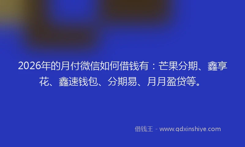 2026年的月付微信如何借钱有：芒果分期、鑫享花、鑫速钱包、分期易、月月盈贷等。