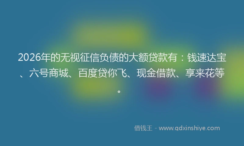 2026年的无视征信负债的大额贷款有：钱速达宝、六号商城、百度贷你飞、现金借款、享来花等。