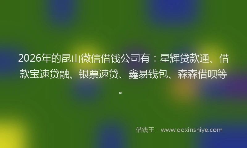 2026年的昆山微信借钱公司有：星辉贷款通、借款宝速贷融、银票速贷、鑫易钱包、森森借呗等。