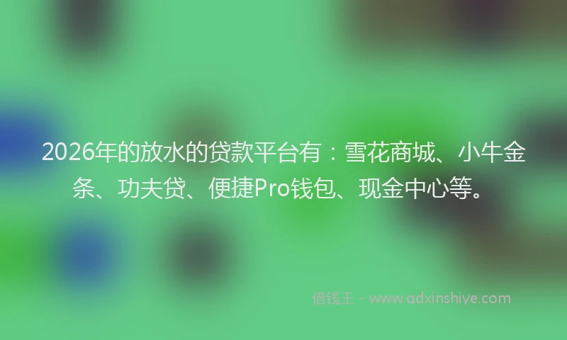2026年的放水的贷款平台有：雪花商城、小牛金条、功夫贷、便捷Pro钱包、现金中心等。
