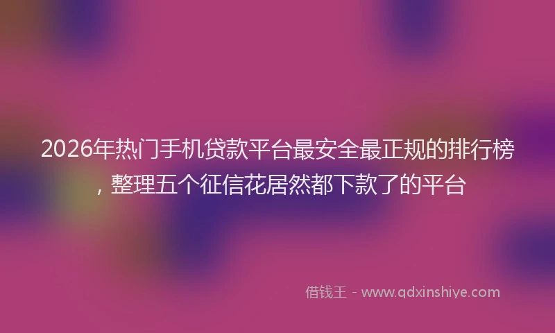 2026年热门手机贷款平台最安全最正规的排行榜，整理五个征信花居然都下款了的平台