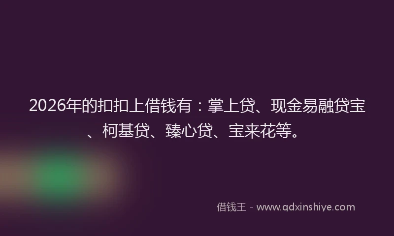 2026年的扣扣上借钱有：掌上贷、现金易融贷宝、柯基贷、臻心贷、宝来花等。