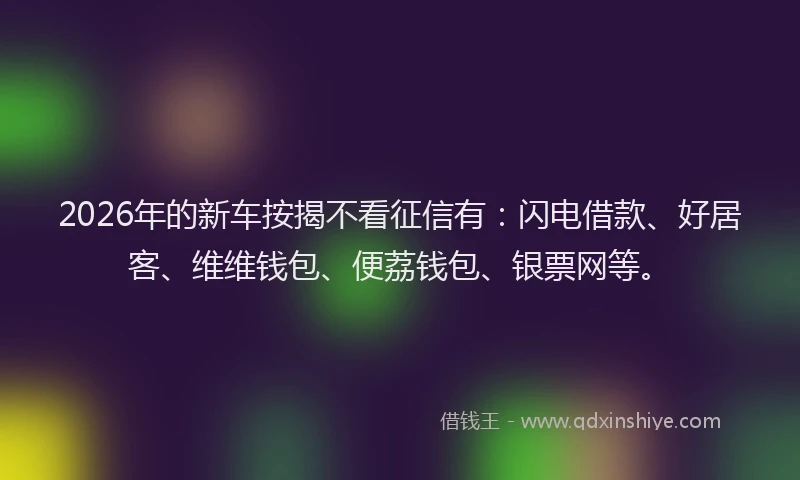 2026年的新车按揭不看征信有：闪电借款、好居客、维维钱包、便荔钱包、银票网等。