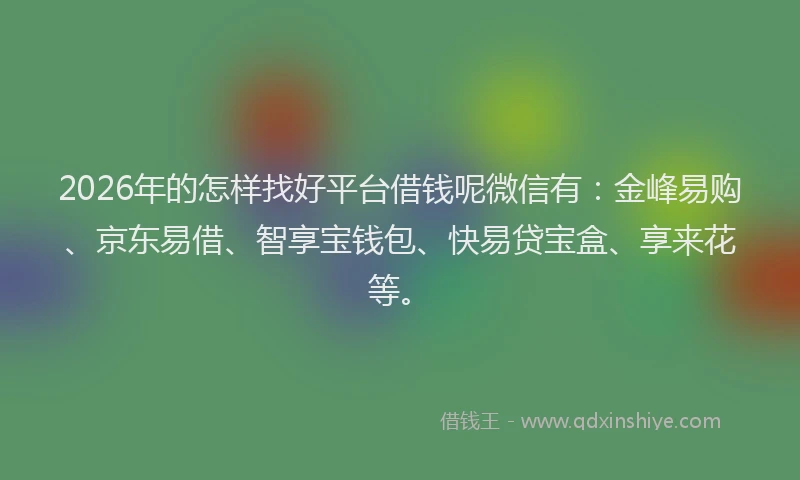 2026年的怎样找好平台借钱呢微信有：金峰易购、京东易借、智享宝钱包、快易贷宝盒、享来花等。
