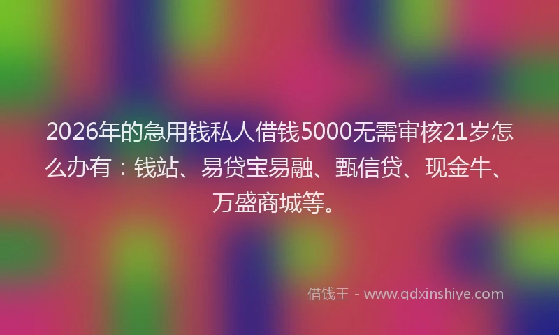 2026年的急用钱私人借钱5000无需审核21岁怎么办有：钱站、易贷宝易融、甄信贷、现金牛、万盛商城等。