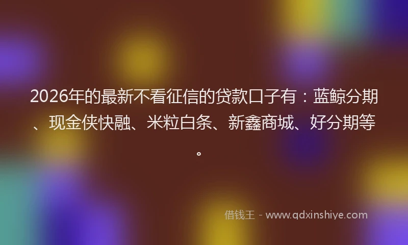 2026年的最新不看征信的贷款口子有：蓝鲸分期、现金侠快融、米粒白条、新鑫商城、好分期等。