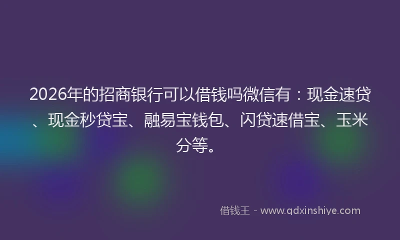 2026年的招商银行可以借钱吗微信有：现金速贷、现金秒贷宝、融易宝钱包、闪贷速借宝、玉米分等。