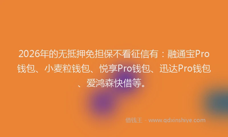 2026年的无抵押免担保不看征信有:融通宝Pro钱包、小麦粒钱包、悦享Pro钱包、迅达Pro钱包、爱鸿森快借等。