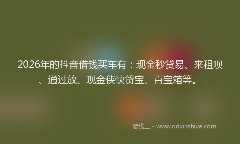 2026年的抖音借钱买车有：现金秒贷易、来租呗、通过放、现金侠快贷宝、百宝箱等。