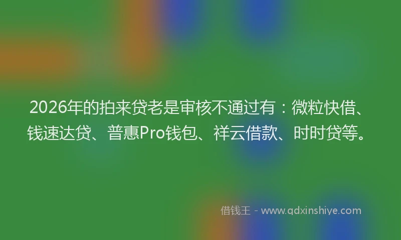 2026年的拍来贷老是审核不通过有:微粒快借、钱速达贷、普惠Pro钱包、祥云借款、时时贷等。