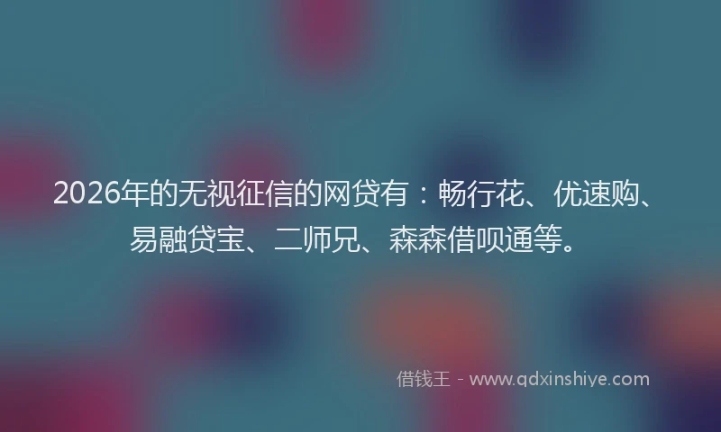 2026年的无视征信的网贷有：畅行花、优速购、易融贷宝、二师兄、森森借呗通等。