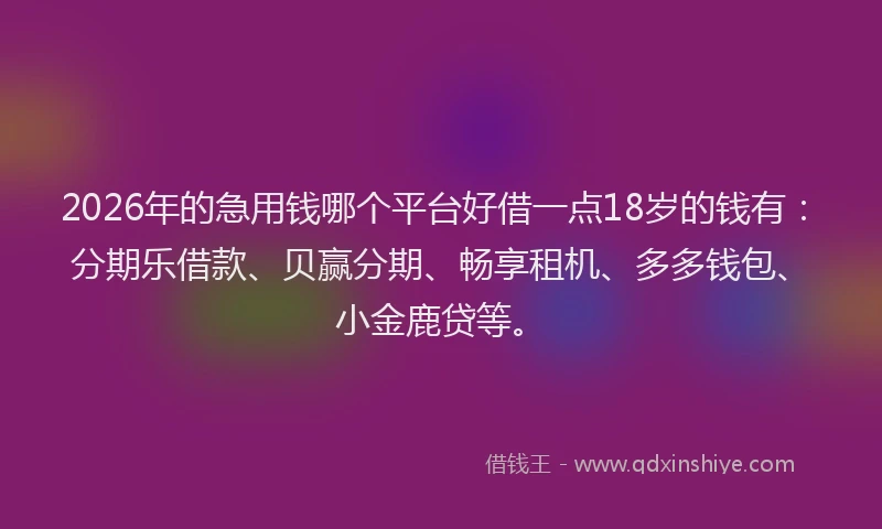2026年的急用钱哪个平台好借一点18岁的钱有：分期乐借款、贝赢分期、畅享租机、多多钱包、小金鹿贷等。