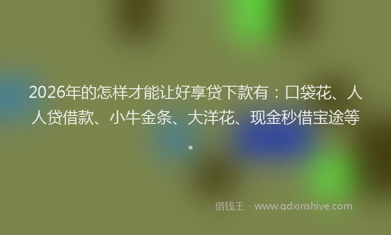 2026年的怎样才能让好享贷下款有：口袋花、人人贷借款、小牛金条、大洋花、现金秒借宝途等。