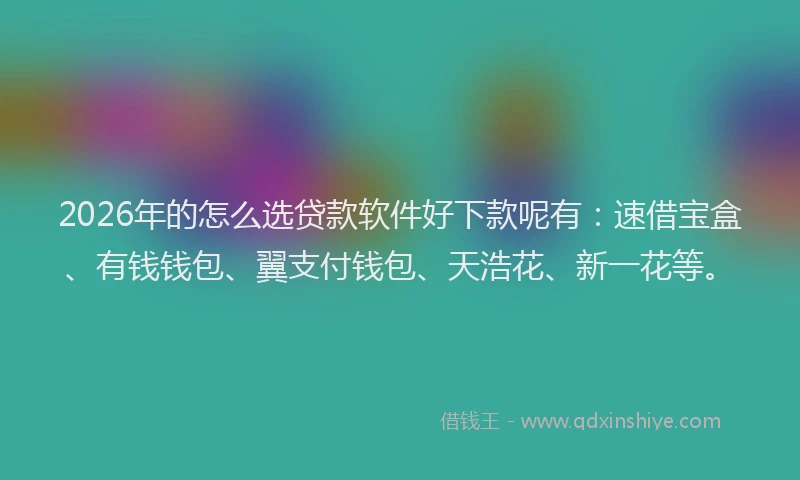 2026年的怎么选贷款软件好下款呢有：速借宝盒、有钱钱包、翼支付钱包、天浩花、新一花等。