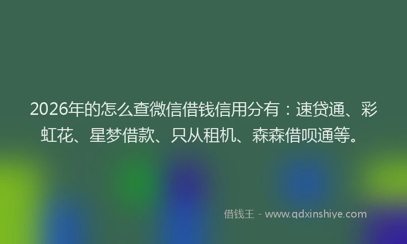 2026年的怎么查微信借钱信用分有：速贷通、彩虹花、星梦借款、只从租机、森森借呗通等。