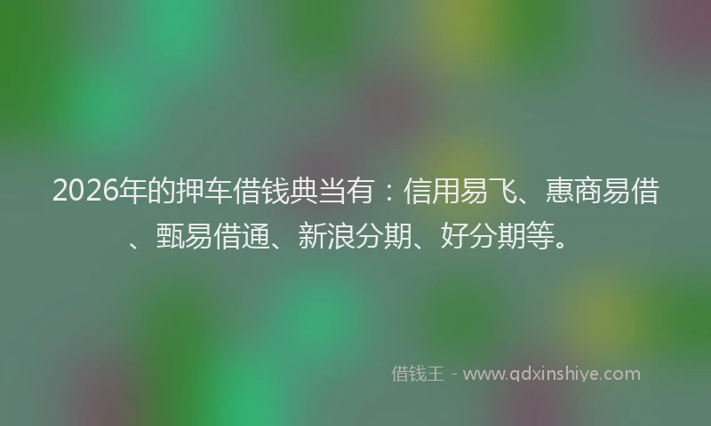 2026年的押车借钱典当有：信用易飞、惠商易借、甄易借通、新浪分期、好分期等。