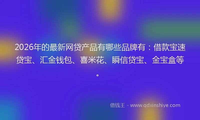 2026年的最新网贷产品有哪些品牌有：借款宝速贷宝、汇金钱包、喜米花、瞬信贷宝、金宝盒等。