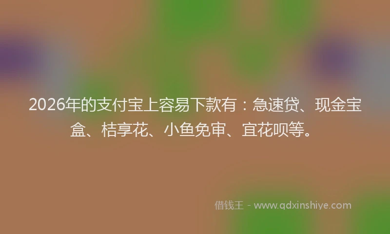 2026年的支付宝上容易下款有：急速贷、现金宝盒、桔享花、小鱼免审、宜花呗等。