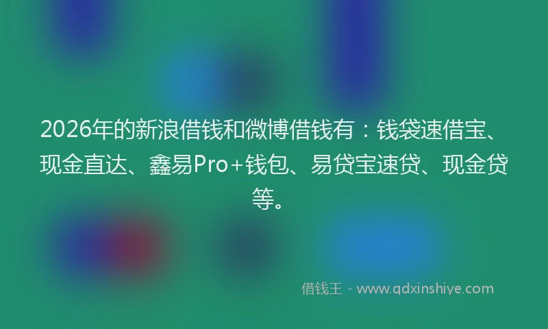 2026年的新浪借钱和微博借钱有：钱袋速借宝、现金直达、鑫易Pro+钱包、易贷宝速贷、现金贷等。