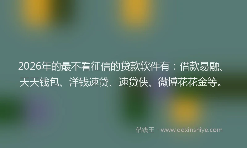 2026年的最不看征信的贷款软件有：借款易融、天天钱包、洋钱速贷、速贷侠、微博花花金等。