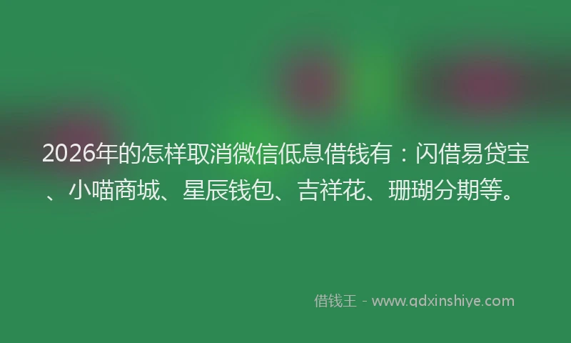 2026年的怎样取消微信低息借钱有：闪借易贷宝、小喵商城、星辰钱包、吉祥花、珊瑚分期等。