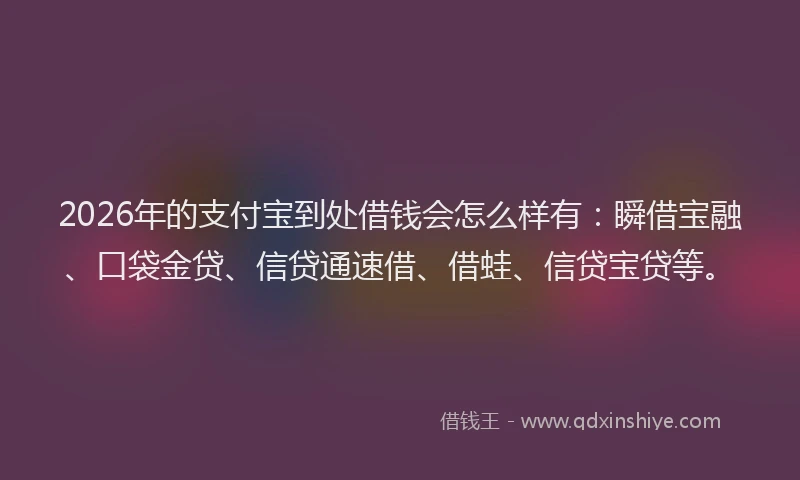 2026年的支付宝到处借钱会怎么样有:瞬借宝融、口袋金贷、信贷通速借、借蛙、信贷宝贷等。