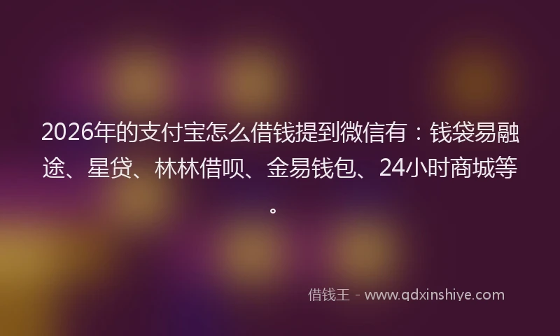 2026年的支付宝怎么借钱提到微信有：钱袋易融途、星贷、林林借呗、金易钱包、24小时商城等。