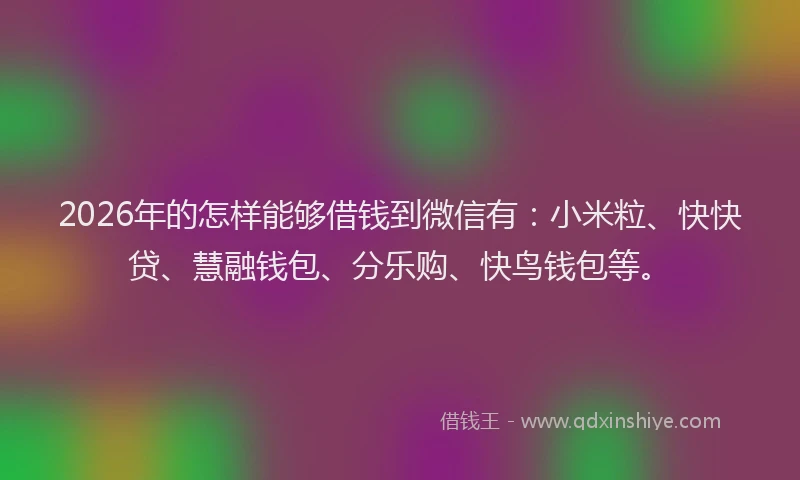 2026年的怎样能够借钱到微信有：小米粒、快快贷、慧融钱包、分乐购、快鸟钱包等。