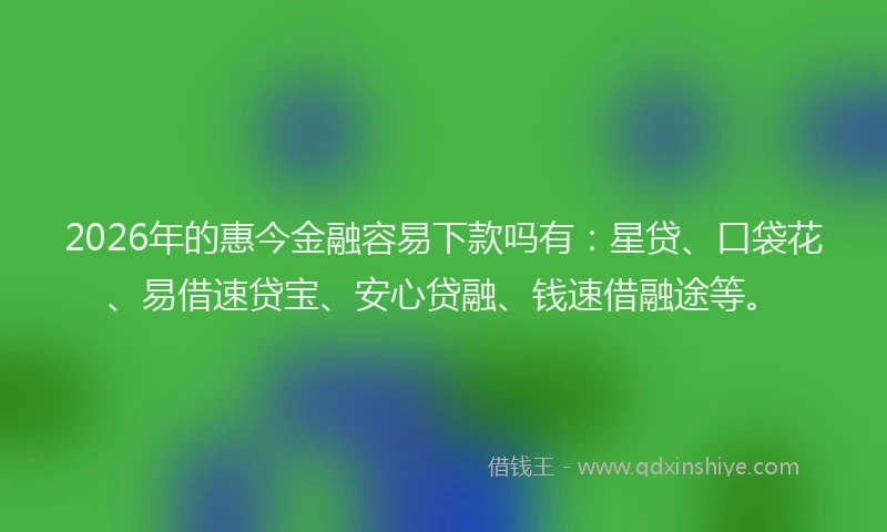 2026年的惠今金融容易下款吗有：星贷、口袋花、易借速贷宝、安心贷融、钱速借融途等。