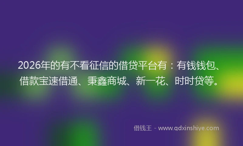2026年的有不看征信的借贷平台有：有钱钱包、借款宝速借通、秉鑫商城、新一花、时时贷等。