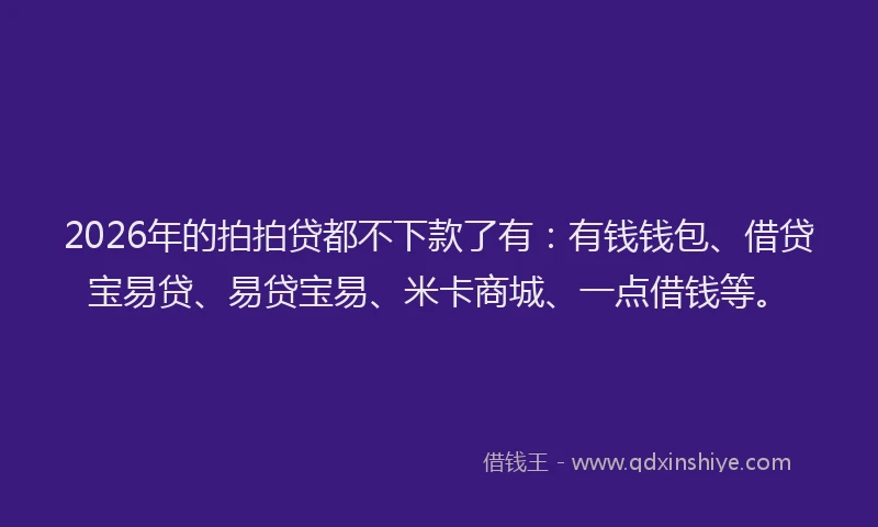2026年的拍拍贷都不下款了有:有钱钱包、借贷宝易贷、易贷宝易、米卡商城、一点借钱等。