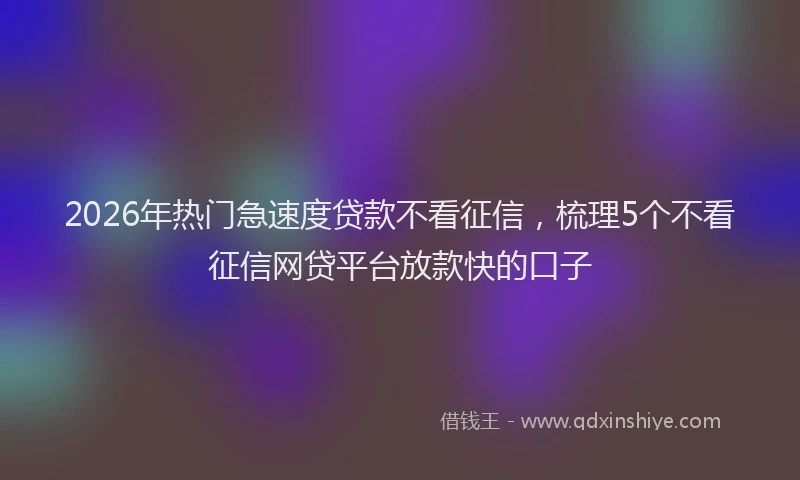 2026年热门急速度贷款不看征信，梳理5个不看征信网贷平台放款快的口子
