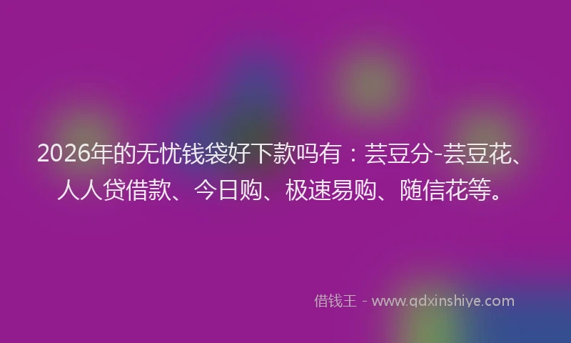 2026年的无忧钱袋好下款吗有:芸豆分-芸豆花、人人贷借款、今日购、极速易购、随信花等。