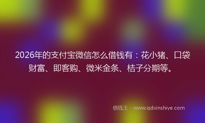 2026年的支付宝微信怎么借钱有：花小猪、口袋财富、即客购、微米金条、桔子分期等。