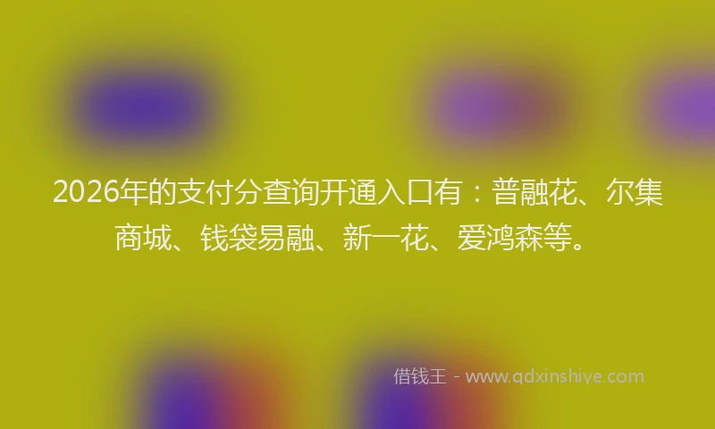 2026年的支付分查询开通入口有：普融花、尔集商城、钱袋易融、新一花、爱鸿森等。