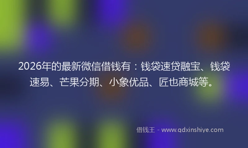 2026年的最新微信借钱有：钱袋速贷融宝、钱袋速易、芒果分期、小象优品、匠也商城等。