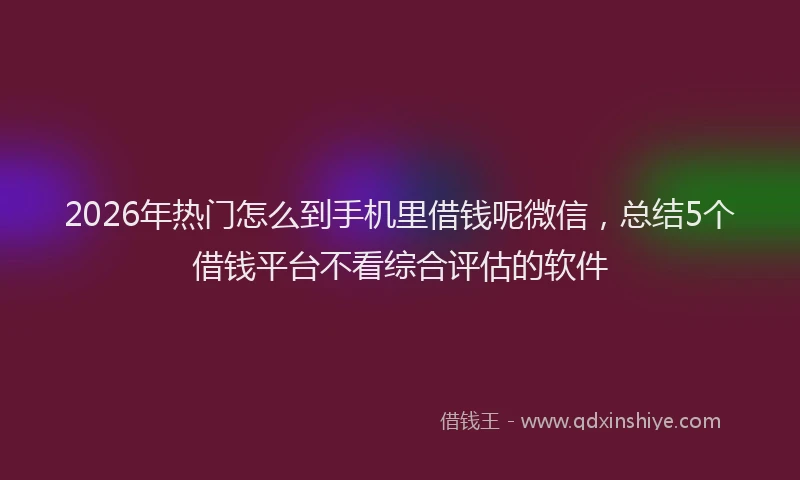 2026年热门怎么到手机里借钱呢微信，总结5个借钱平台不看综合评估的软件