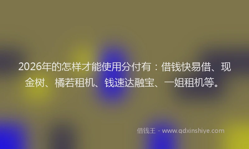 2026年的怎样才能使用分付有:借钱快易借、现金树、橘若租机、钱速达融宝、一姐租机等。