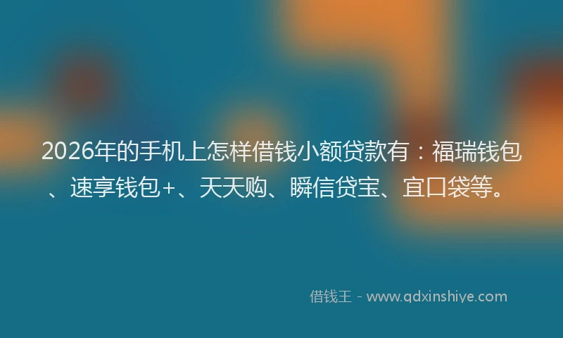 2026年的手机上怎样借钱小额贷款有：福瑞钱包、速享钱包+、天天购、瞬信贷宝、宜口袋等。