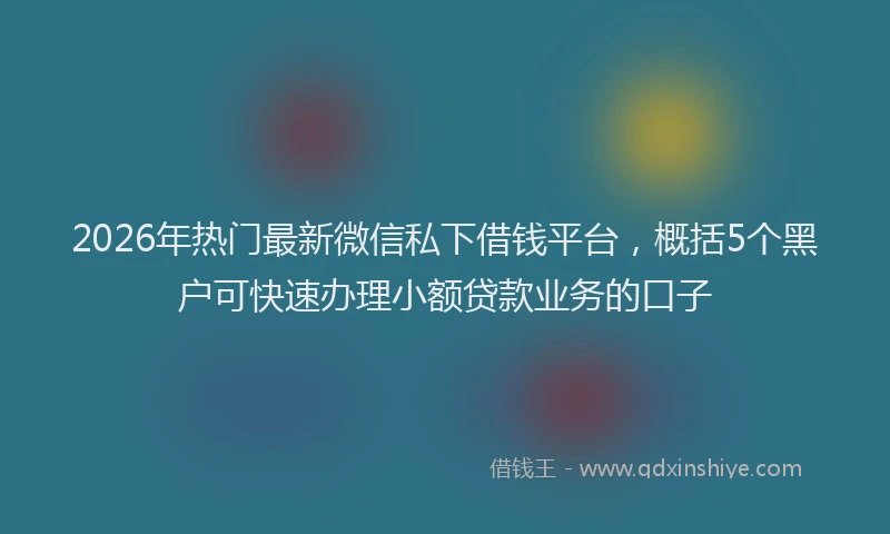 2026年热门最新微信私下借钱平台，概括5个黑户可快速办理小额贷款业务的口子