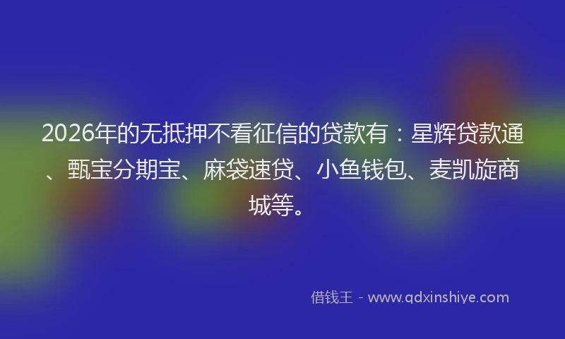 2026年的无抵押不看征信的贷款有:星辉贷款通、甄宝分期宝、麻袋速贷、小鱼钱包、麦凯旋商城等。