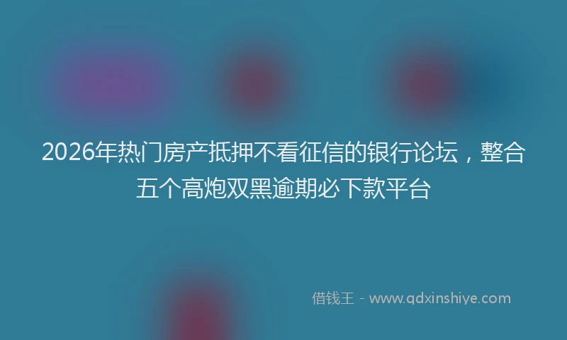 2026年热门房产抵押不看征信的银行论坛，整合五个高炮双黑逾期必下款平台