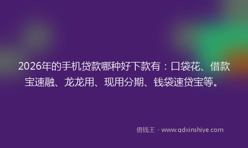2026年的手机贷款哪种好下款有：口袋花、借款宝速融、龙龙用、现用分期、钱袋速贷宝等。