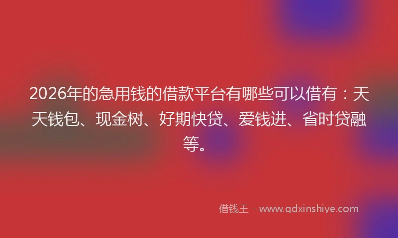 2026年的急用钱的借款平台有哪些可以借有:天天钱包、现金树、好期快贷、爱钱进、省时贷融等。