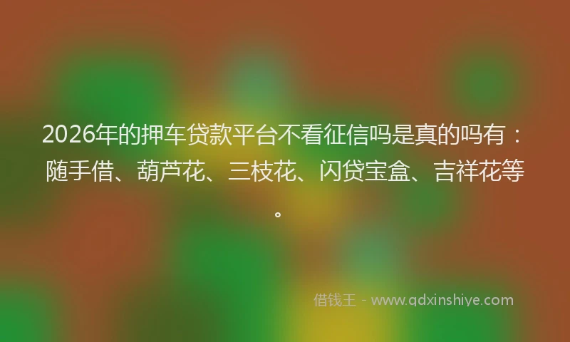 2026年的押车贷款平台不看征信吗是真的吗有：随手借、葫芦花、三枝花、闪贷宝盒、吉祥花等。