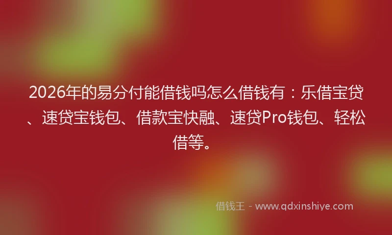 2026年的易分付能借钱吗怎么借钱有：乐借宝贷、速贷宝钱包、借款宝快融、速贷Pro钱包、轻松借等。