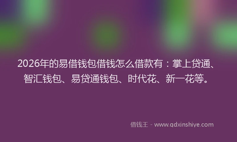 2026年的易借钱包借钱怎么借款有：掌上贷通、智汇钱包、易贷通钱包、时代花、新一花等。
